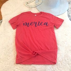 Red America Patriotic ‘merica Tee Women Size Small
